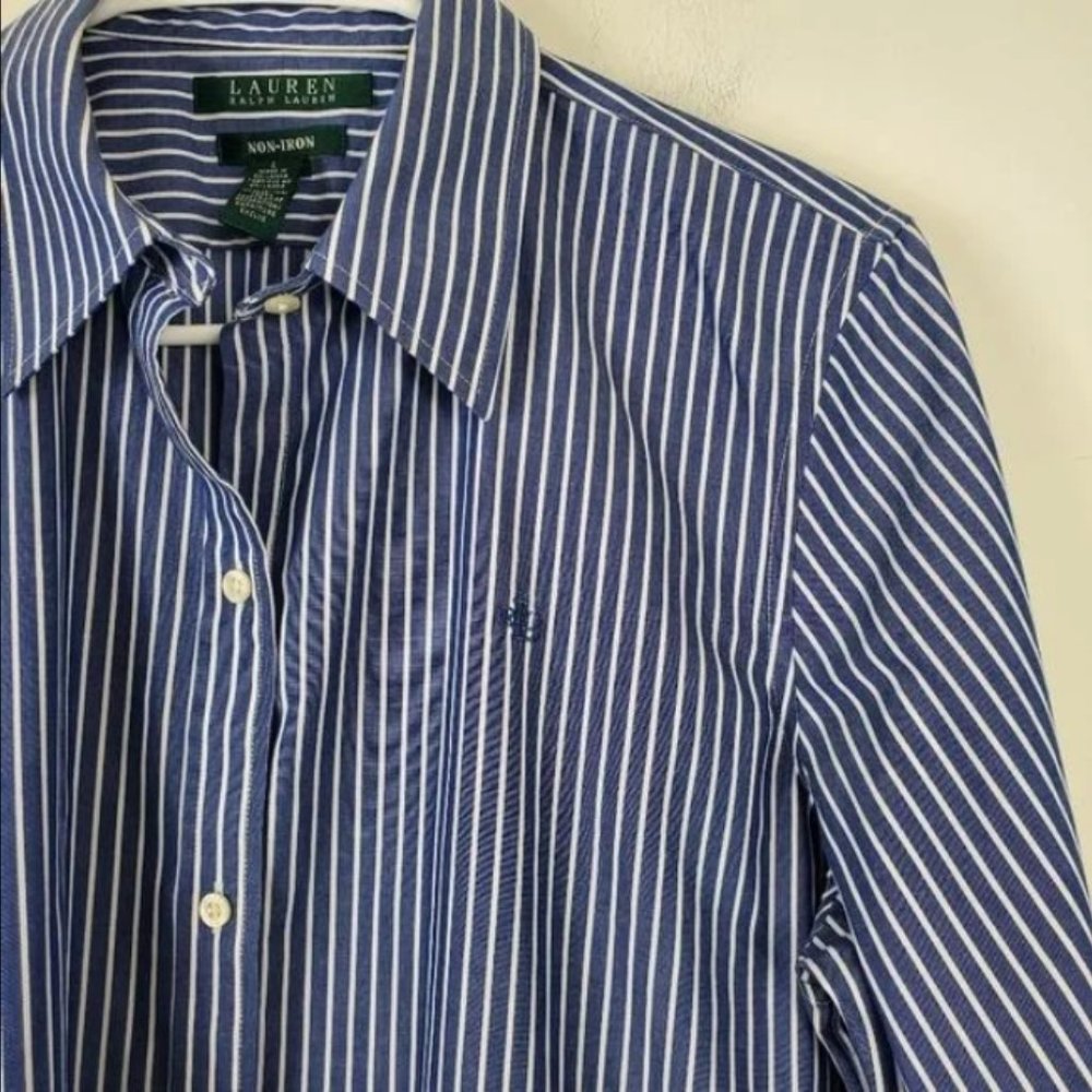 Lauren Ralph Lauren Non-Iron Button Up Womens Size L Kimono Sleeve Preppy - Picture 4 of 4